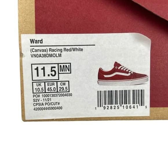 Vans Ward Racing Red White Lace Up Canvas Sneaker