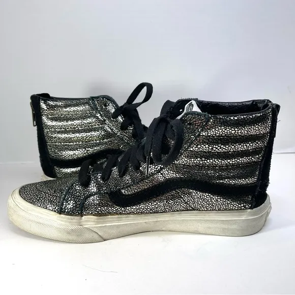 Van’s Women Sk8-Hi SlimZip Gold Dot Blanc High-top Skateboarding Sneakers Size 8