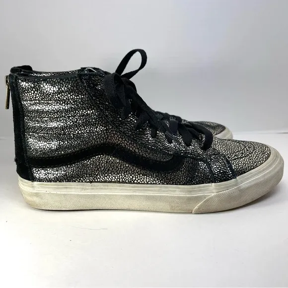 Van’s Women Sk8-Hi SlimZip Gold Dot Blanc High-top Skateboarding Sneakers Size 8