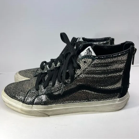 Van’s Women Sk8-Hi SlimZip Gold Dot Blanc High-top Skateboarding Sneakers Size 8