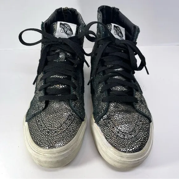 Van’s Women Sk8-Hi SlimZip Gold Dot Blanc High-top Skateboarding Sneakers Size 8