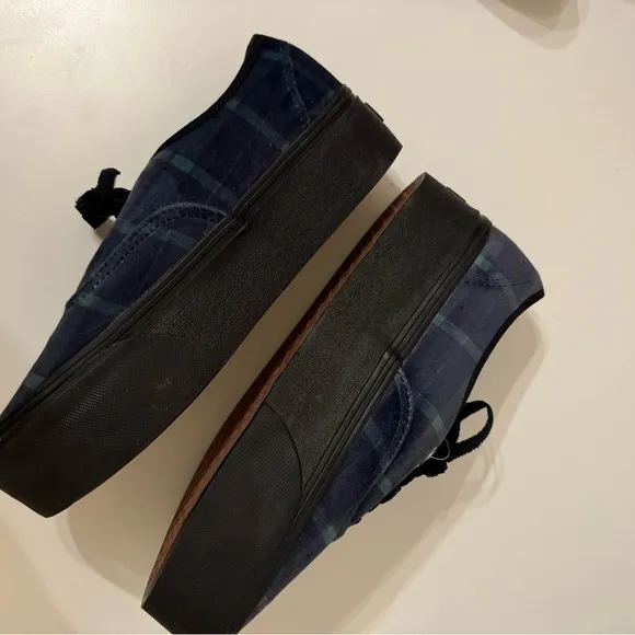 Vans Women's 8.5/9 Authentic Stacked Velvet Plaid Green Black Platform Shoes