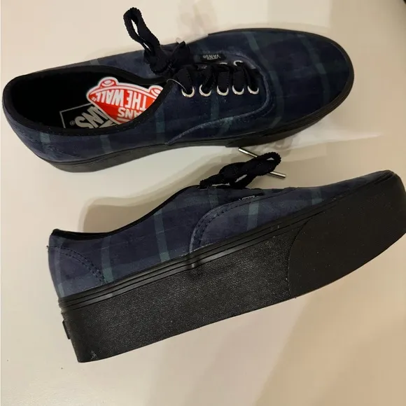 Vans Women's 8.5/9 Authentic Stacked Velvet Plaid Green Black Platform Shoes