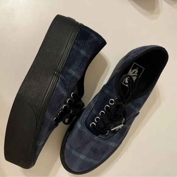 Vans Women's 8.5/9 Authentic Stacked Velvet Plaid Green Black Platform Shoes