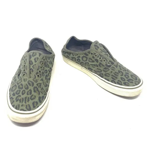 Vans x J. Crew Men’s Leopard Low Top Sneakers Washed Olive Green Size 9