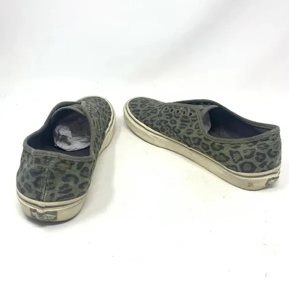 Vans x J. Crew Men’s Leopard Low Top Sneakers Washed Olive Green Size 9