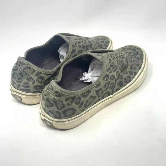 Vans x J. Crew Men’s Leopard Low Top Sneakers Washed Olive Green Size 9
