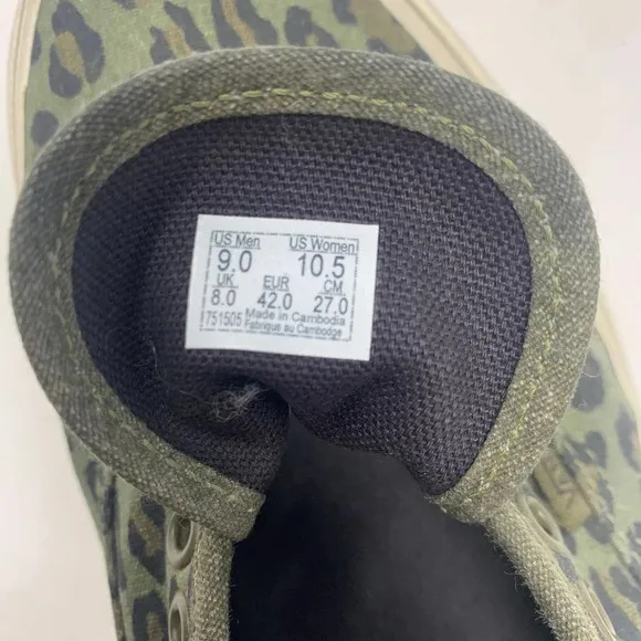 Vans x J. Crew Men’s Leopard Low Top Sneakers Washed Olive Green Size 9