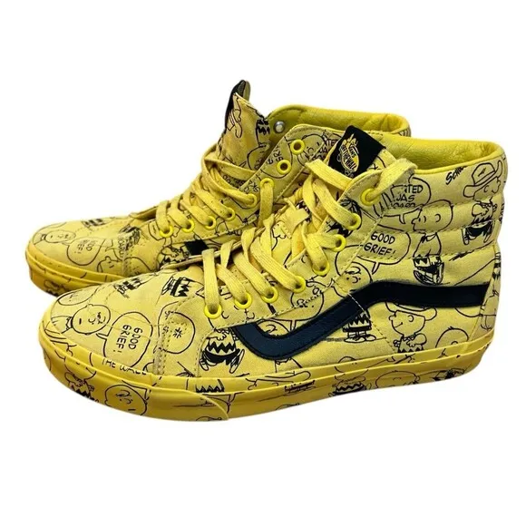 Vans X Peanuts SK8-Hi Reissue Charlie Brown Shoes Yellow Black Men's Size 10