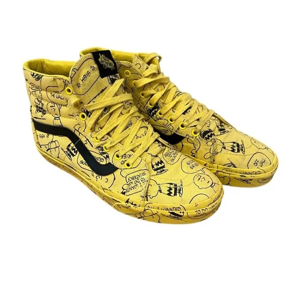 Vans X Peanuts SK8-Hi Reissue Charlie Brown Shoes Yellow Black Men's Size 10