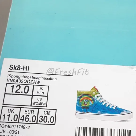 🆕Vans x Spongebob Limited Edition Sk8-Hi Imaginaaation Blue Sea Mens 12 Shoes