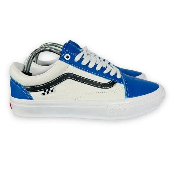 Vans Old Skool Skate Sport Leather White / Blue / Black Men's 8.5
