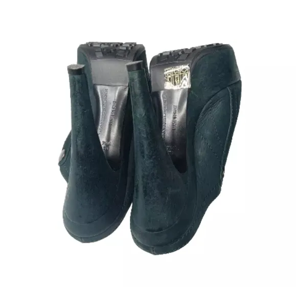 Vera Wang Lavender Leather Platform Mules Clog Heels Size 7.5 Dark Forest Green