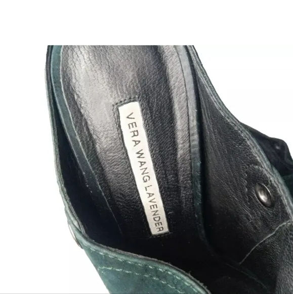 Vera Wang Lavender Leather Platform Mules Clog Heels Size 7.5 Dark Forest Green