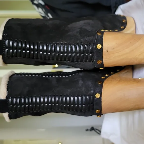 Veronica Beard Black Suede Ankle Boots with Wooden Heel