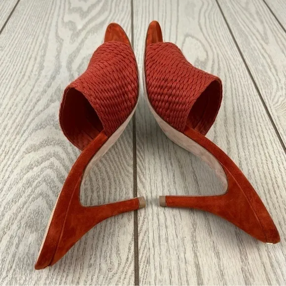 Veronica Beard Carah Woven Strap Peep Toe Sandals 10M Fox (burnt orange) $160