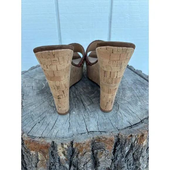 Veronica Beard Dali Wedge Platform Sandal, Brown Multi Raffia, Size 9