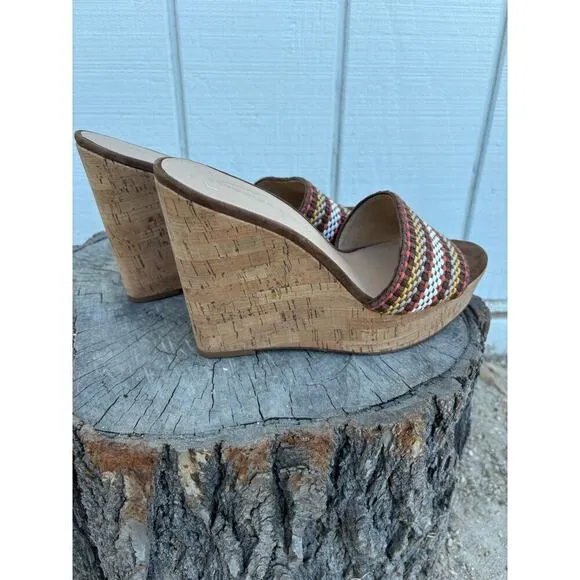 Veronica Beard Dali Wedge Platform Sandal, Brown Multi Raffia, Size 9
