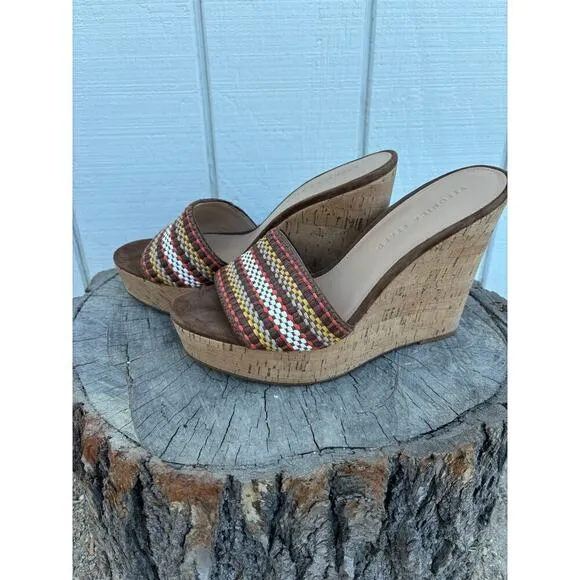 Veronica Beard Dali Wedge Platform Sandal, Brown Multi Raffia, Size 9