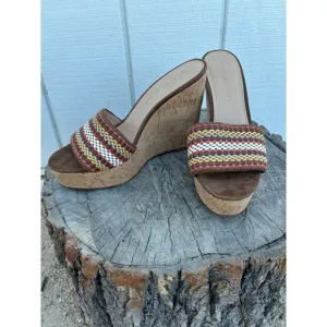 Veronica Beard Dali Wedge Platform Sandal, Brown Multi Raffia, Size 9
