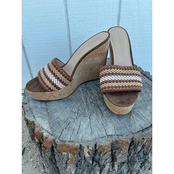 Veronica Beard Dali Wedge Platform Sandal, Brown Multi Raffia, Size 9