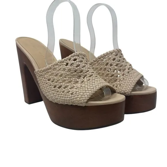 Veronica Beard Guadalupe Clog Woven Leather Platform Mule Sandals Cream Size 11