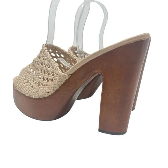 Veronica Beard Guadalupe Clog Woven Leather Platform Mule Sandals Cream Size 11