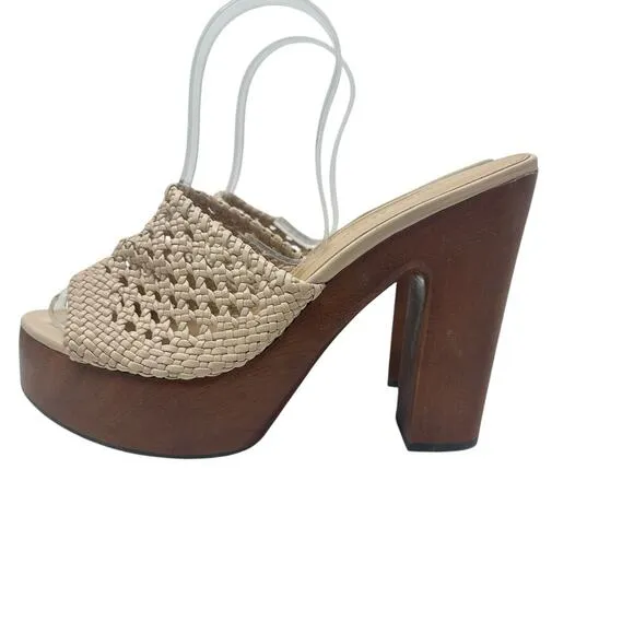 Veronica Beard Guadalupe Clog Woven Leather Platform Mule Sandals Cream Size 11