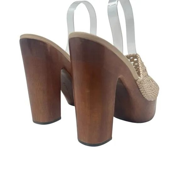 Veronica Beard Guadalupe Clog Woven Leather Platform Mule Sandals Cream Size 11
