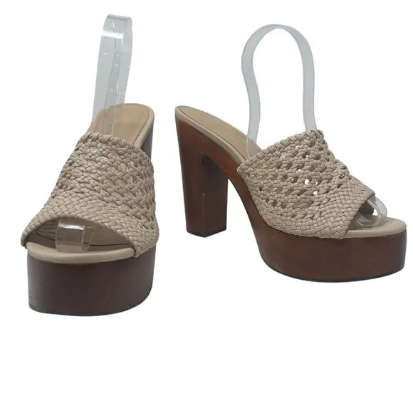 Veronica Beard Guadalupe Clog Woven Leather Platform Mule Sandals Cream Size 11