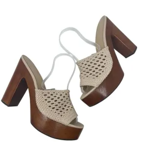 Veronica Beard Guadalupe Clog Woven Leather Platform Mule Sandals Cream Size 11