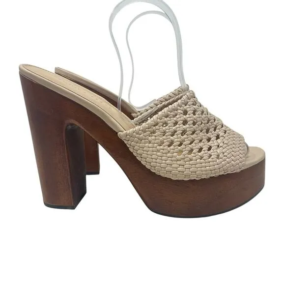 Veronica Beard Guadalupe Clog Woven Leather Platform Mule Sandals Cream Size 11
