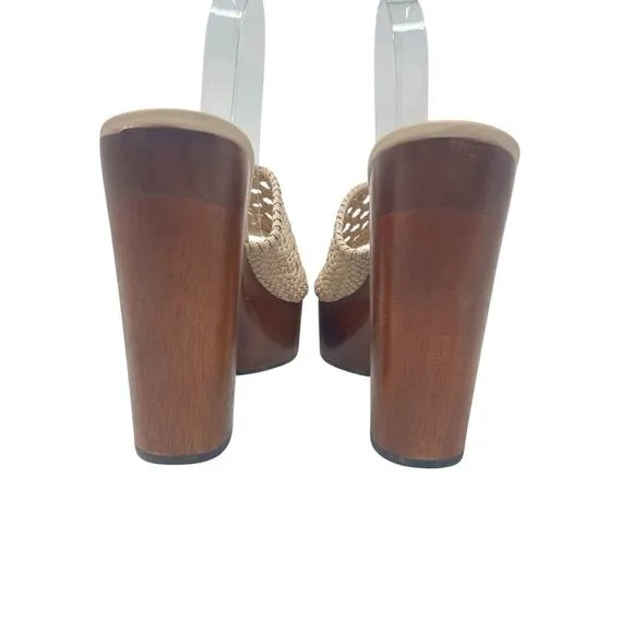 Veronica Beard Guadalupe Clog Woven Leather Platform Mule Sandals Cream Size 11