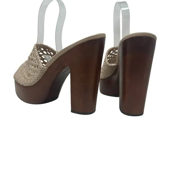 Veronica Beard Guadalupe Clog Woven Leather Platform Mule Sandals Cream Size 11