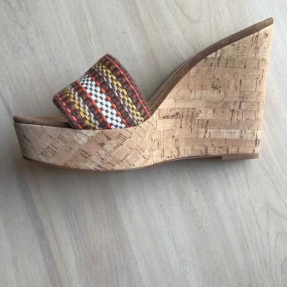VERONICA BEARD NWOT Womens Sz 9.5 Dali Multi Woven Cork Wedge Sandals Brown
