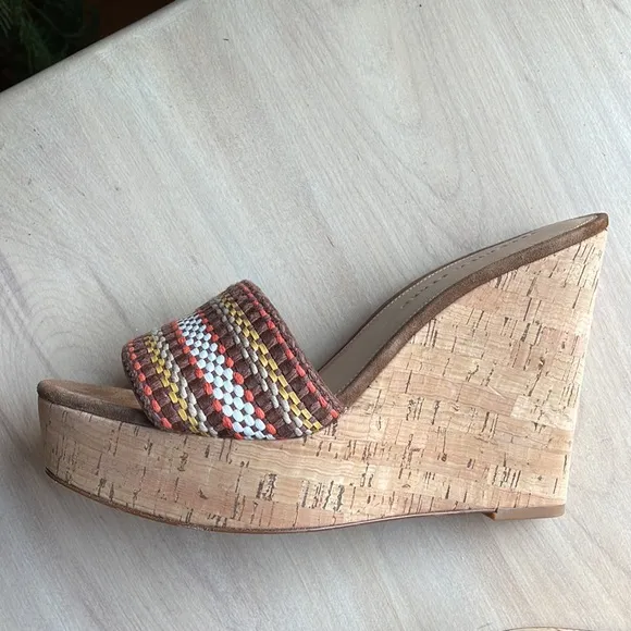 VERONICA BEARD NWOT Womens Sz 9.5 Dali Multi Woven Cork Wedge Sandals Brown