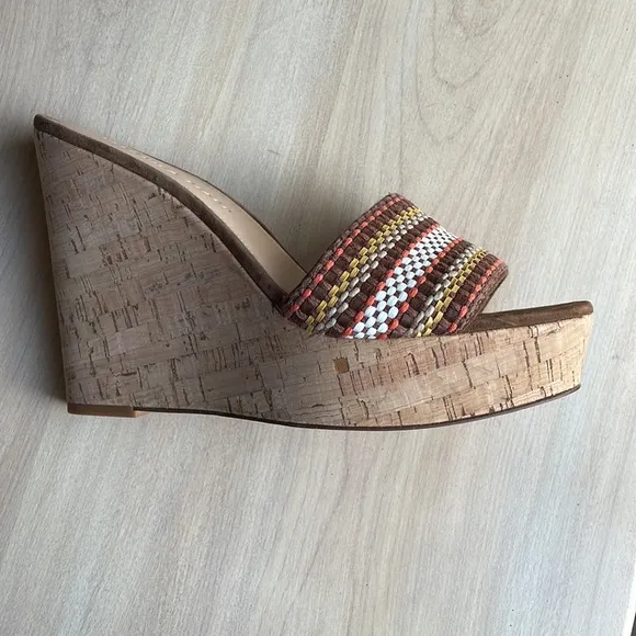 VERONICA BEARD NWOT Womens Sz 9.5 Dali Multi Woven Cork Wedge Sandals Brown