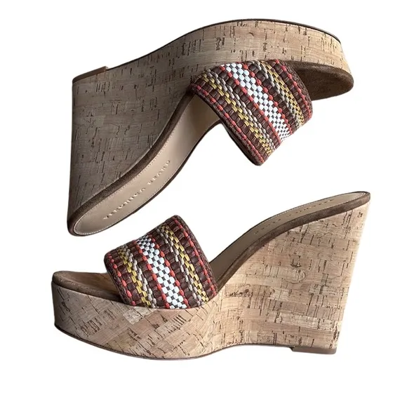 VERONICA BEARD NWOT Womens Sz 9.5 Dali Multi Woven Cork Wedge Sandals Brown