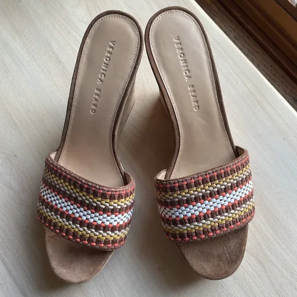 VERONICA BEARD NWOT Womens Sz 9.5 Dali Multi Woven Cork Wedge Sandals Brown