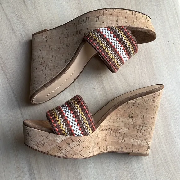 VERONICA BEARD NWOT Womens Sz 9.5 Dali Multi Woven Cork Wedge Sandals Brown