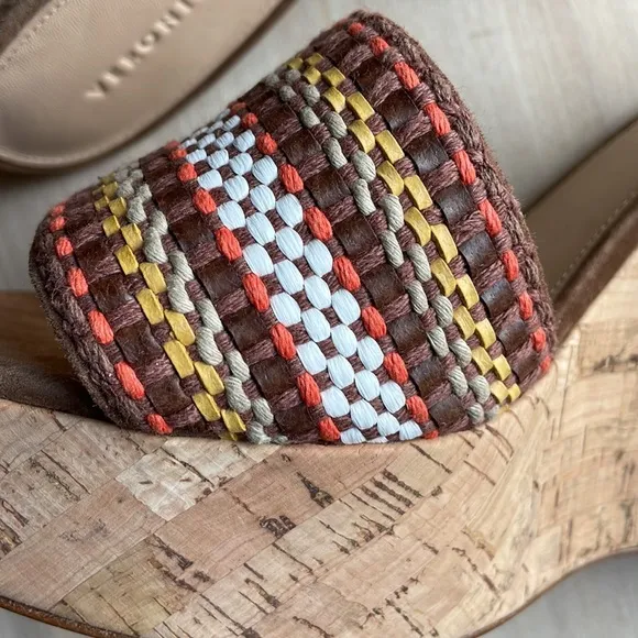 VERONICA BEARD NWOT Womens Sz 9.5 Dali Multi Woven Cork Wedge Sandals Brown