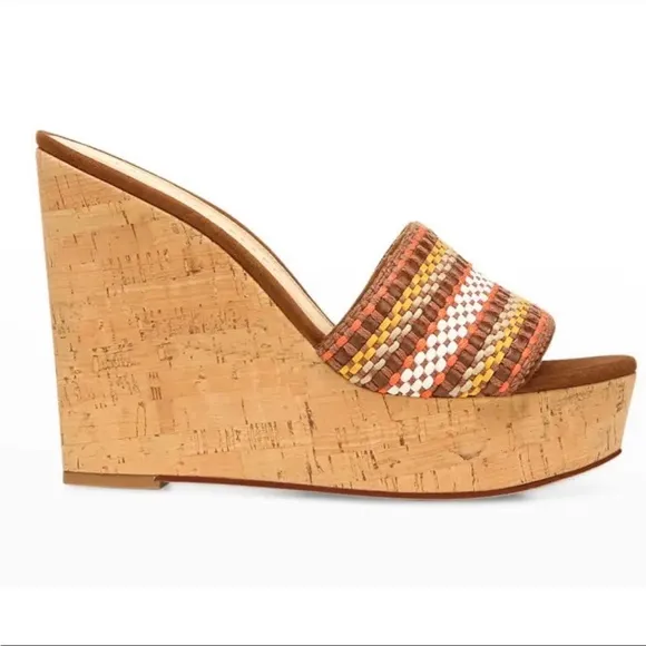 VERONICA BEARD NWOT Womens Sz 9.5 Dali Multi Woven Cork Wedge Sandals Brown