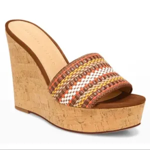 VERONICA BEARD NWOT Womens Sz 9.5 Dali Multi Woven Cork Wedge Sandals Brown