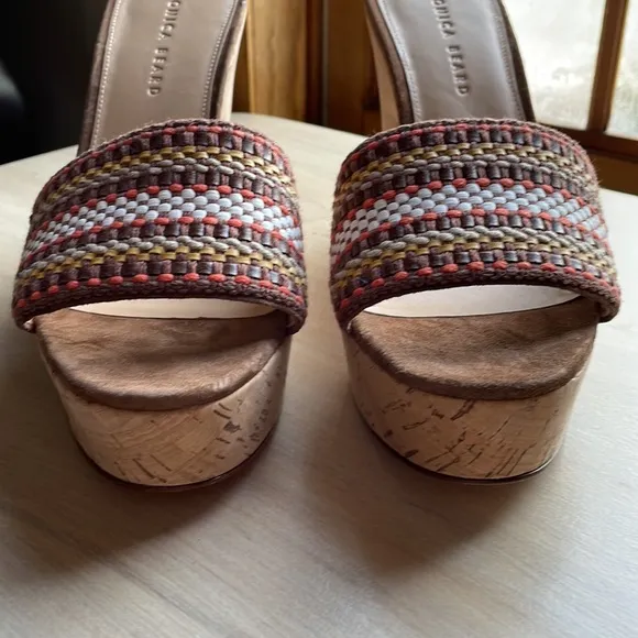 VERONICA BEARD NWOT Womens Sz 9.5 Dali Multi Woven Cork Wedge Sandals Brown