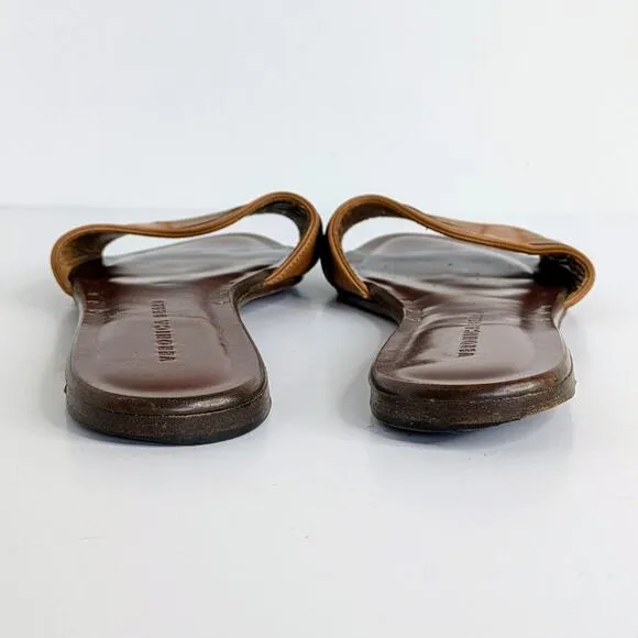 Veronica Beard Sandals Slides Womens EU 37 Brown Woven Leather Open Toe Flats