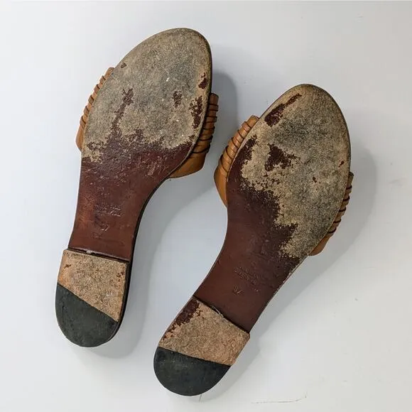 Veronica Beard Sandals Slides Womens EU 37 Brown Woven Leather Open Toe Flats