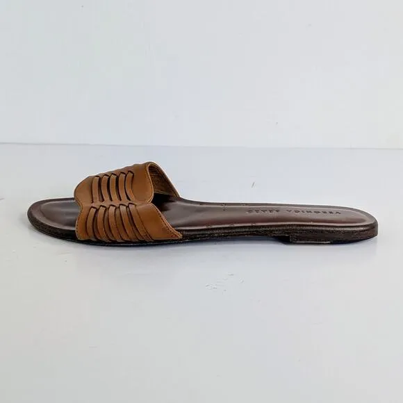 Veronica Beard Sandals Slides Womens EU 37 Brown Woven Leather Open Toe Flats