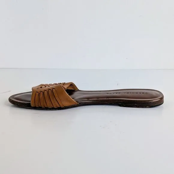 Veronica Beard Sandals Slides Womens EU 37 Brown Woven Leather Open Toe Flats