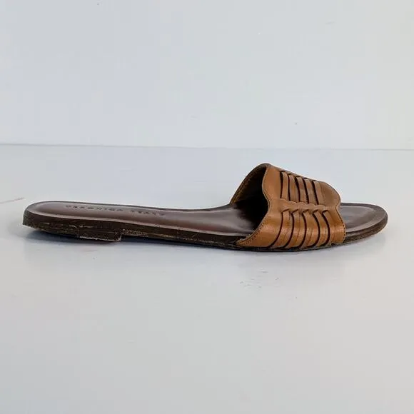 Veronica Beard Sandals Slides Womens EU 37 Brown Woven Leather Open Toe Flats