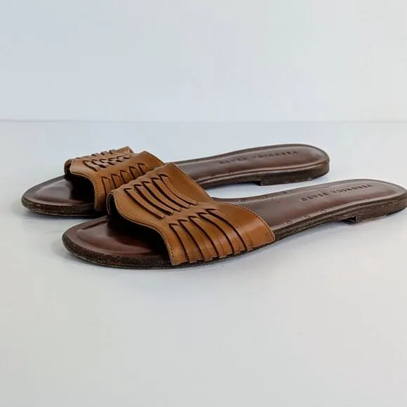 Veronica Beard Sandals Slides Womens EU 37 Brown Woven Leather Open Toe Flats